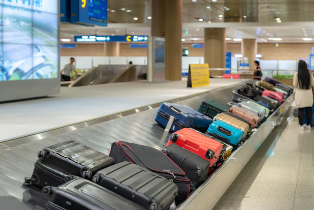Maletas en una cinta transportadora de aeropuerto